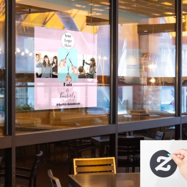 Blush Pink Script Logo Photo Hair Salon Window Cling (Restaurant Window)
