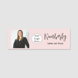 Blush Pink Script Logo Photo Lash Artist Name Tag