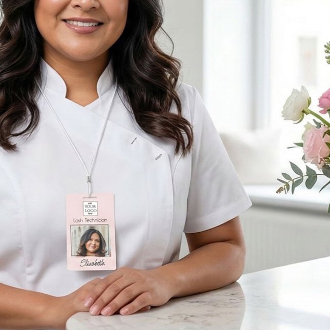 Blush Pink Script Logo Photo Lash ID Badge (Creator Uploaded)