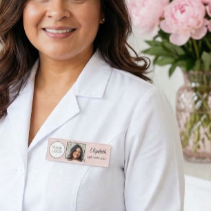 Blush Pink Script Logo Photo Lash Tech Name Tag