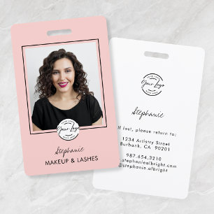 Blush Pink Script Logo Photo Lashes Studio ID Badge
