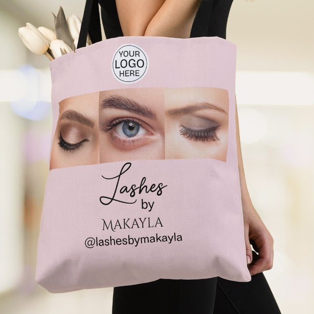 Blush Pink Script Logo Photo Lashes Studio Tote Bag (Creator Uploaded)