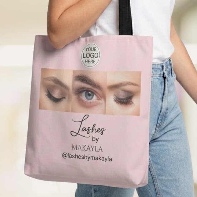 Blush Pink Script Logo Photo Lashes Studio Tote Bag (Creator Uploaded)
