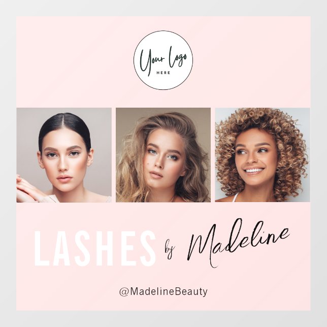 Blush Pink Script Logo Photo Lashes Studio Window Cling (Sheet)