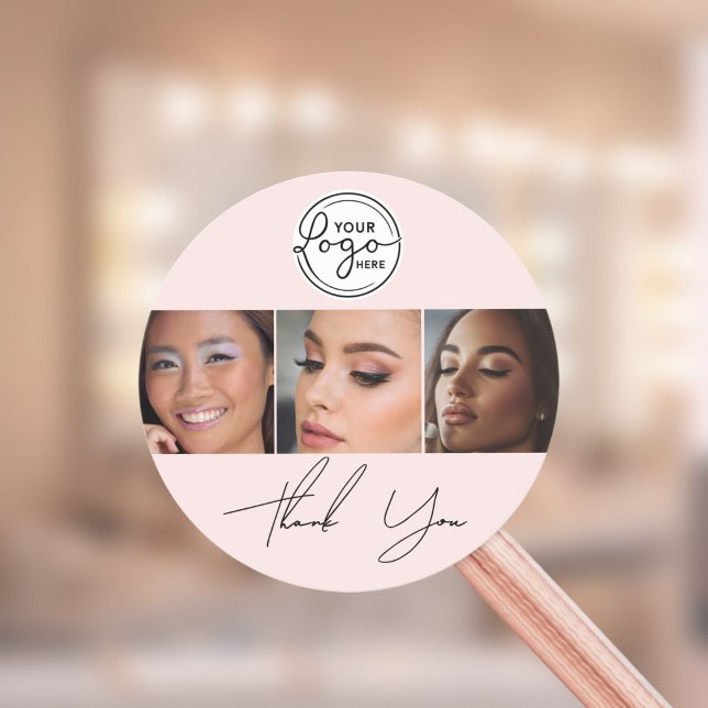 Blush Pink Script Logo Photo Lashes Thank You  Classic Round Sticker (Creator Uploaded)