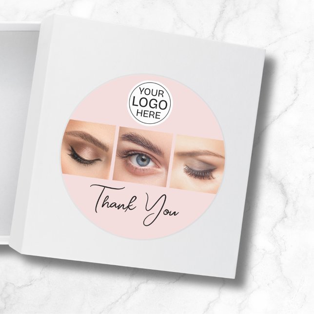 Blush Pink Script Logo Photo Lashes Thank You Classic Round Sticker (Creator Uploaded)