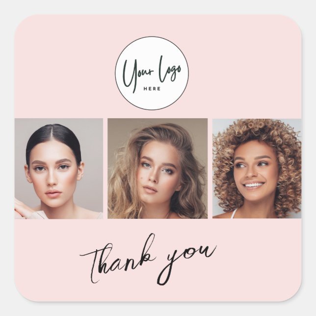 Blush Pink Script Logo Photo Lashes Thank You Square Sticker (Front)
