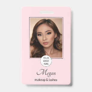 Blush Pink Script Logo Photo Makeup and Lashes ID Badge