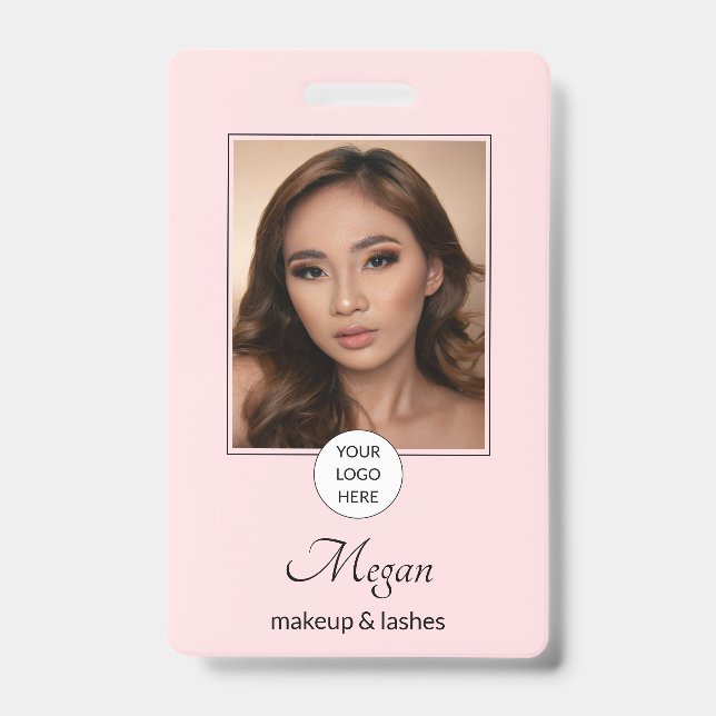 Blush Pink Script Logo Photo Makeup and Lashes ID Badge (Front)