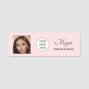 Blush Pink Script Logo Photo Makeup and Lashes Name Tag