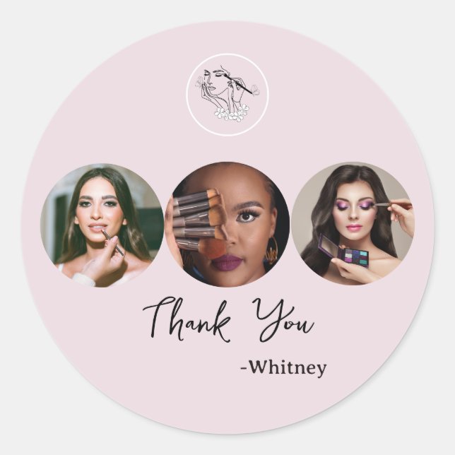 Blush Pink Script Logo Photo Makeup Artist Classic Round Sticker (Front)