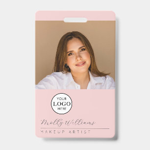 Blush Pink Script Logo Photo Makeup Badge ID Badge