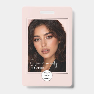 Blush Pink Script Logo Photo Makeup  Badge ID Badge
