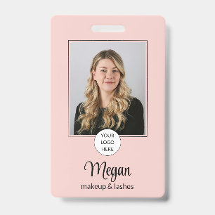Blush Pink Script Logo Photo Makeup Badge ID Badge
