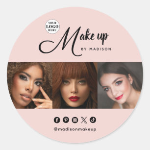 Blush Pink Script Logo Photo Makeup Classic Round Sticker