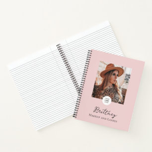 Blush Pink Script Logo Photo Makeup Customizable Notebook