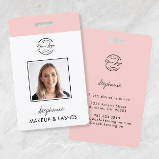 Blush Pink Script Logo Photo Makeup Employee ID ID Badge