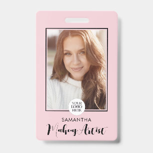 Blush Pink Script Logo Photo Makeup ID Badge