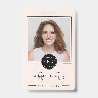 Blush Pink Script Logo Photo Makeup ID Badge