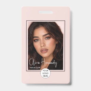 Blush Pink Script Logo Photo Makeup ID Badge