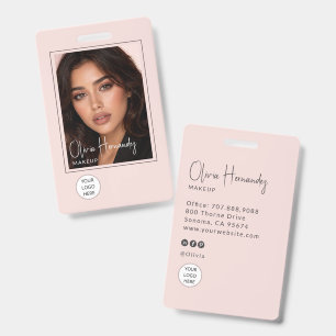 Blush Pink Script Logo Photo Makeup ID Badge