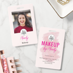 Blush Pink Script Logo Photo Makeup ID Badge