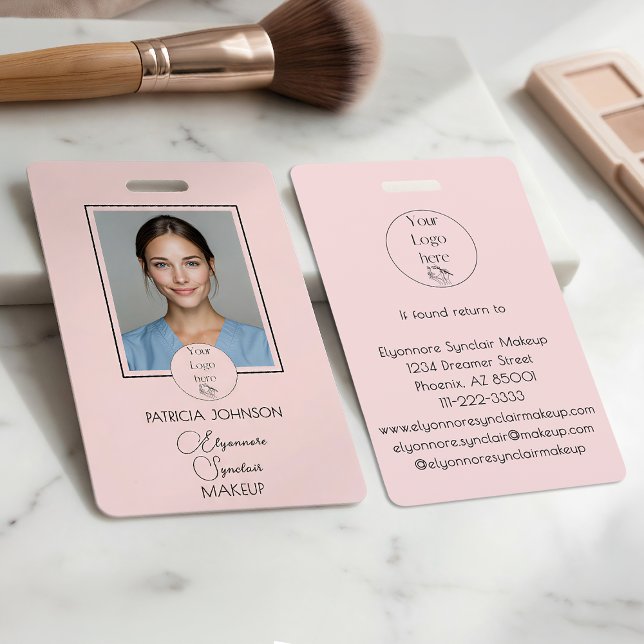Blush Pink Script Logo Photo Makeup ID Badge (Creator Uploaded)