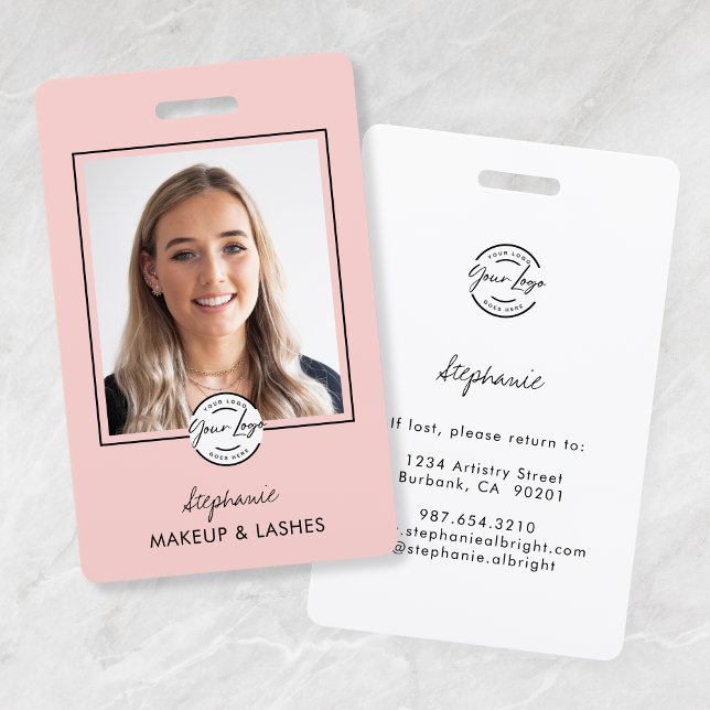 Blush Pink Script Logo Photo Makeup ID Badge (Creator Uploaded)