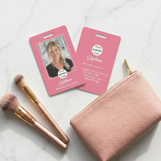Blush Pink Script Logo Photo Makeup ID Badge