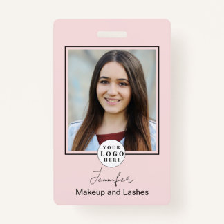 Blush Pink Script Logo Photo Makeup ID Badge