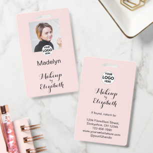 Blush Pink Script Logo Photo Makeup ID Badge
