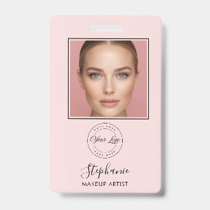 Blush Pink Script Logo Photo Makeup ID Badge