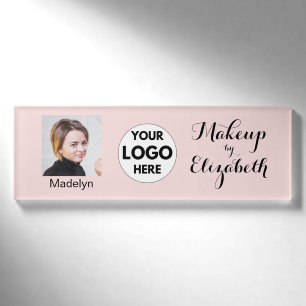 Blush Pink Script Logo Photo Makeup Name Tag