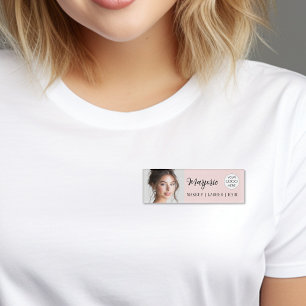 Blush Pink Script Logo Photo Makeup Name Tag