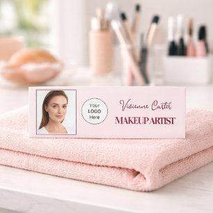 Blush Pink Script Logo Photo Makeup Name Tag