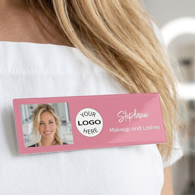 Blush Pink Script Logo Photo Makeup Name Tag (Creator Uploaded)
