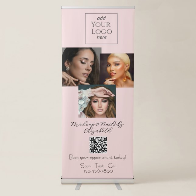 Blush Pink Script Logo Photo Makeup Studio Retractable Banner (Front)