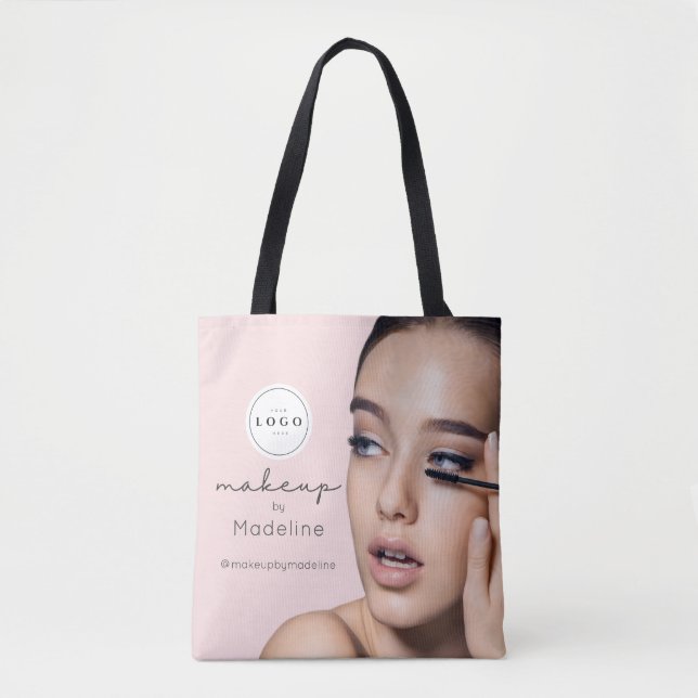 Blush Pink Script Logo Photo Makeup Studio Tote Bag (Front)