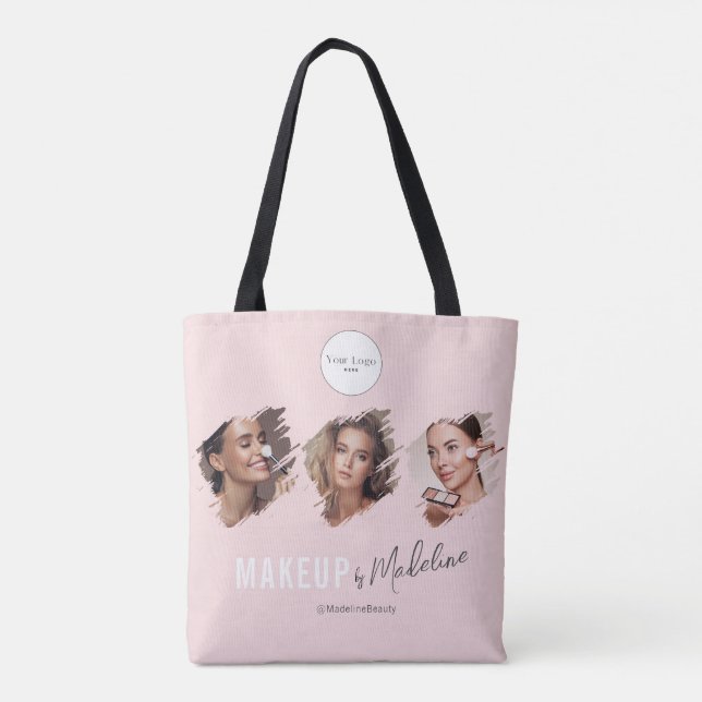 Blush Pink Script Logo Photo Makeup Studio Tote Bag (Back)