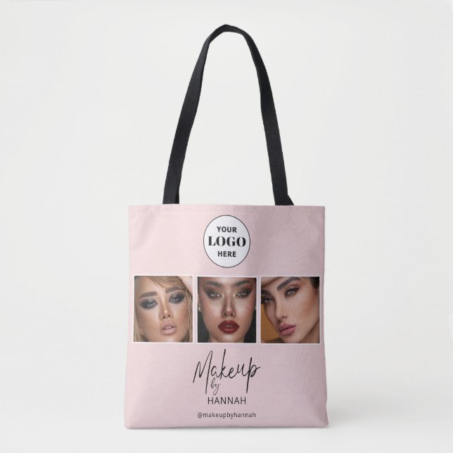 Blush Pink Script Logo Photo Makeup Studio Tote Bag (Front)