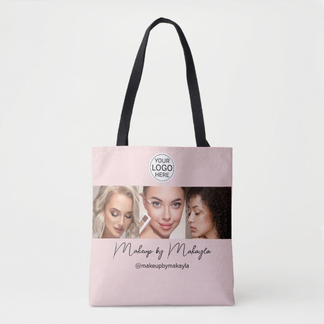 Blush Pink Script Logo Photo Makeup Studio Tote Bag (Front)