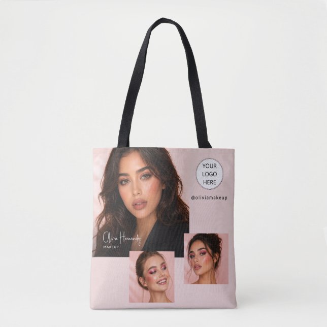 Blush Pink Script Logo Photo Makeup Studio Tote Bag (Front)