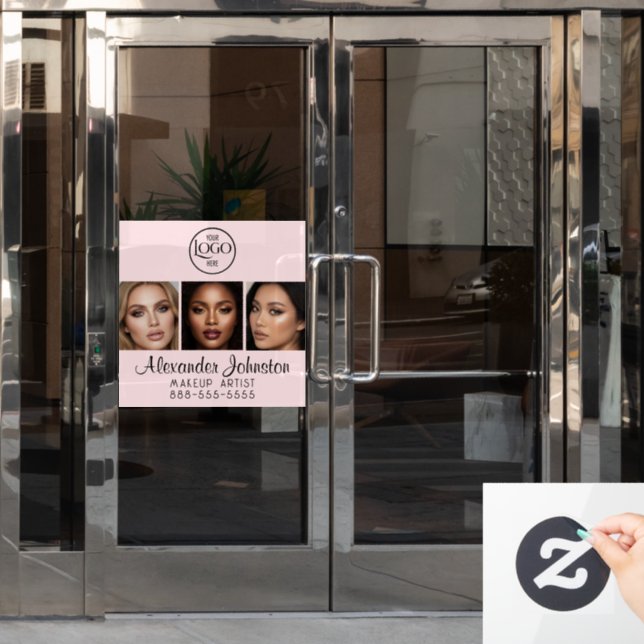 Blush Pink Script Logo Photo Makeup Studio Window Cling (Office Door)