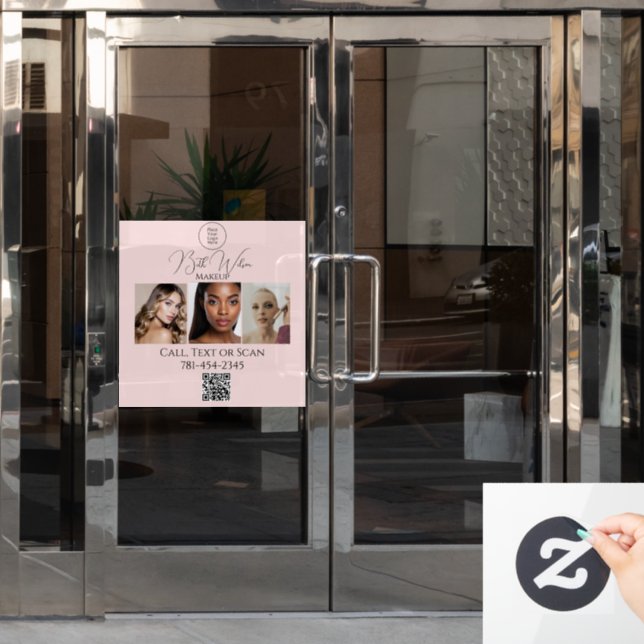 Blush Pink Script Logo Photo Makeup Studio Window  Cling (Office Door)