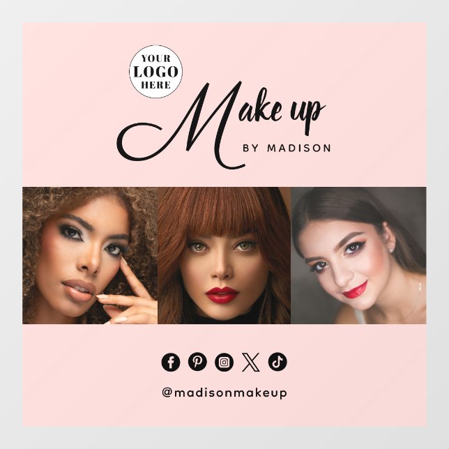 Blush Pink Script Logo Photo Makeup Studio Window Cling (Sheet)