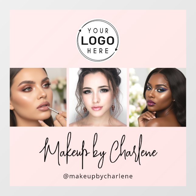 Blush Pink Script Logo Photo Makeup Studio Window Cling (Sheet)