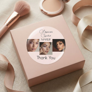 Blush Pink Script Logo Photo Makeup Thank You Clas Classic Round Sticker
