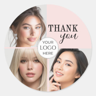 Blush Pink Script Logo Photo Makeup Thank You Classic Round Sticker