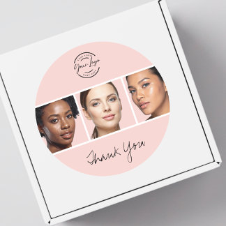 Blush Pink Script Logo Photo Makeup Thank You Classic Round Sticker