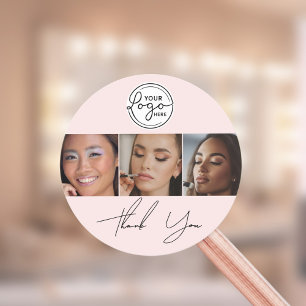 Blush Pink Script Logo Photo Makeup Thank You  Classic Round Sticker